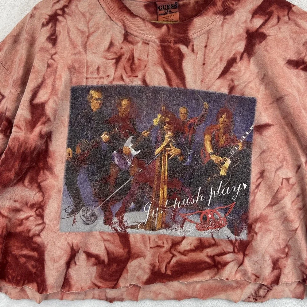 Vintage Aerosmith Shirt Mens Large Tie Dye Cropped Just Push Play‎ USA Tour 00s - Picture 2 of 9